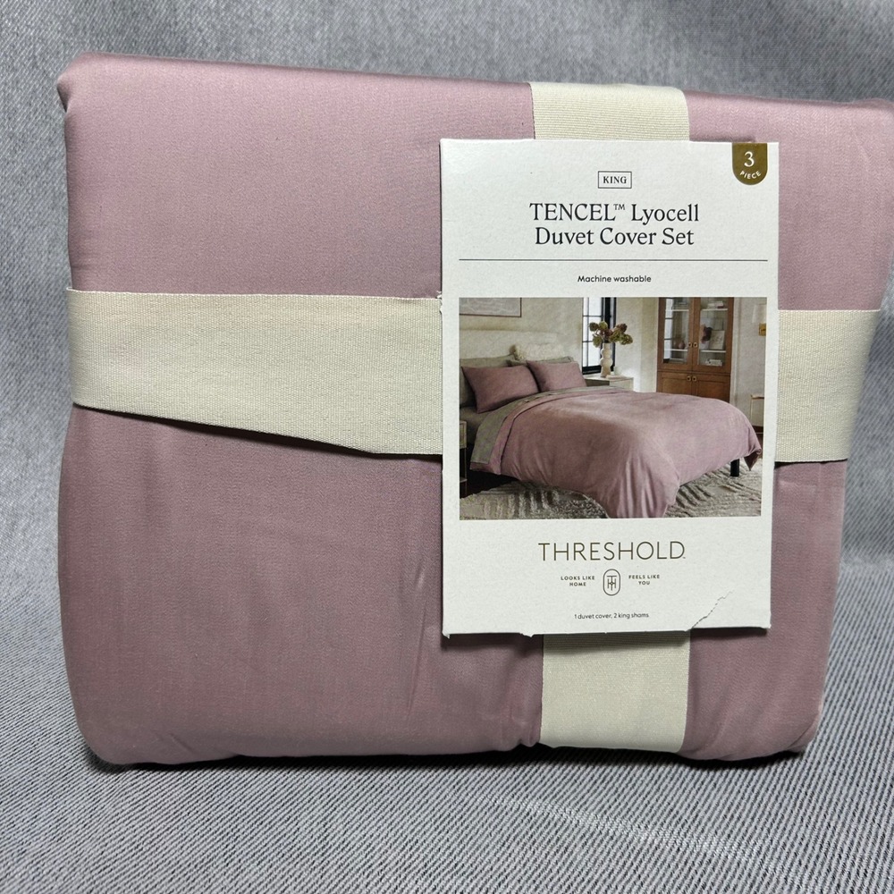 Threshold King TENCEL Lyocell Duvet Cover Set 3 Piece Pink Mauve Bedding